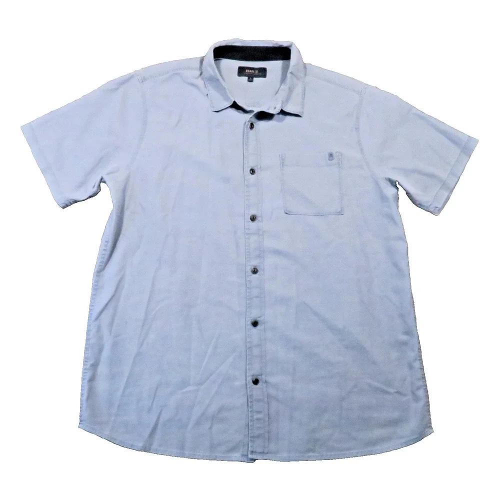 Roark Made to Fade Button Up Shirt L Blue Organic Cotton  Short Sleeve Coastal